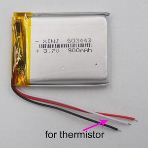 3.7V 900 mAh 3 wires thermistor Li Polymer Battery For driving recorder 603443