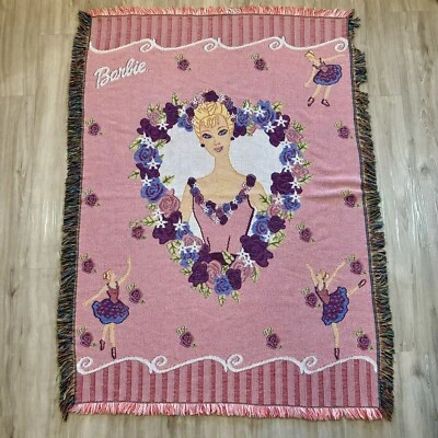 Manta de Tapiz Tejido Barbie Vintage Rosa Ballet Hecha en EE. UU. Noroeste Foto 1 de 4