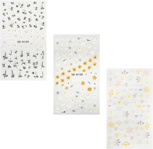 3 Fogli Adesivi Unghie Fiore 5D, Autoadesivi Impermeabili Nail Art Decalcomanie - Foto 1 di 5