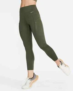 NIKE GO LEGGINGS DONNA TRAINING FIRM SUPPORTO VITA ALTA 7/8 KAKI #DQ5636-NUOVI CON ETICHETTE - Foto 1 di 8