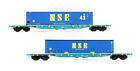L.S. MODELS 'HO' GAUGE 32 033-1 / 2 PAIR OF SNCB FLAT WAGONS WITH CONTAINERS