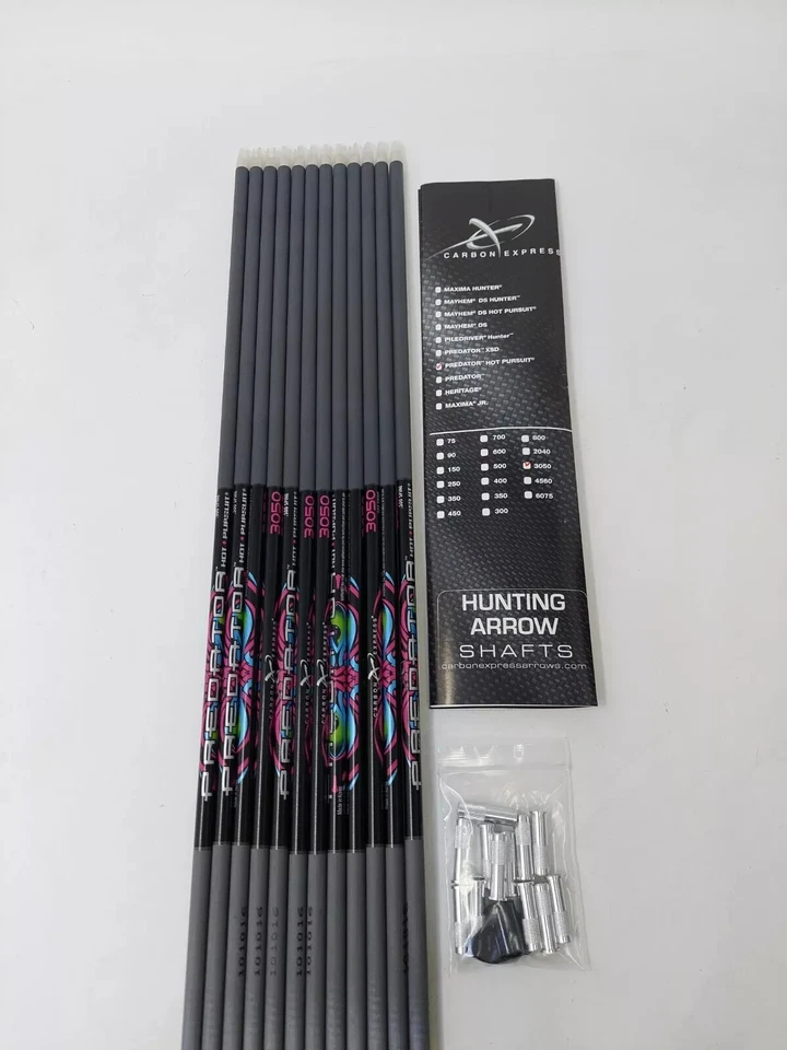 12pk Carbon Express Predator Hot Pursuit 3050 Shafts w Inserts & Nocks: 50894 - Image 1 of 4