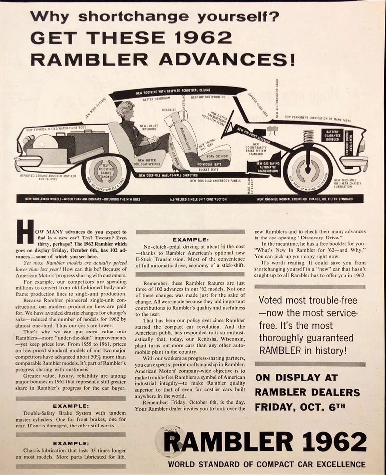 Rambler 1961 para coche compacto Excellence anuncio impreso vintage Foto 1 de 1