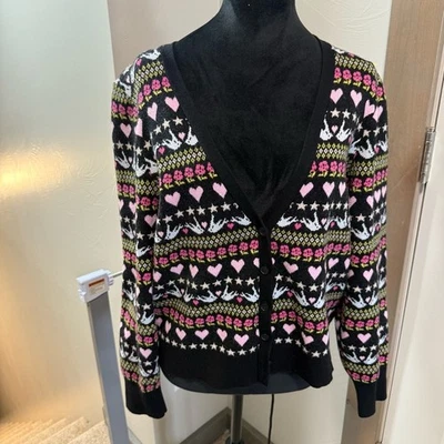 Maeve Anthropologie A+ Plus Size Heart Cardigan Cropped Fair Isle Knit Geometric - Image 1 of 4