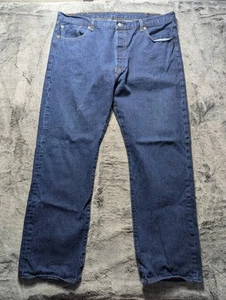Levi's 501 Button Fly Straight Leg Jeans Men's Size 42x32 Dark Wash - Picture 1 of 15