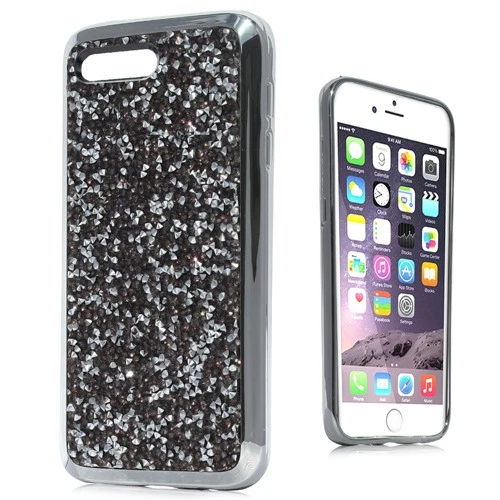 Funda híbrida GSA Rock Bling para iPhone 8 Plus, 7 Plus, 6S Plus - Negra/Plateada Foto 1 de 1