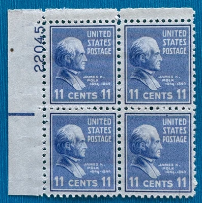 Estampillas de Estados Unidos Scott 816 placa negra 11c James K Polk de 1938 edición presidencial M/NH Foto 1 de 3