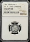 1892 Argentina 1 Centavo NGC SP-61 CAMEO ALUMINUM PIEFORT