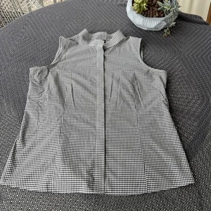 Tall Boots Sleeveless Shirt Button Up Size 16 Black & White Hight Collar Buttons - Picture 1 of 7