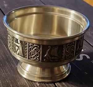 Viking Warrior Ship Scene Bow Arrow Pewter Catchall Bowl Mastad Norway 2.75x4.25 - Picture 1 of 10