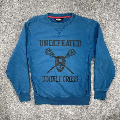 Suéter invicto para hombre azul medio doble cruz cuello redondo manga larga Foto 1 de 4