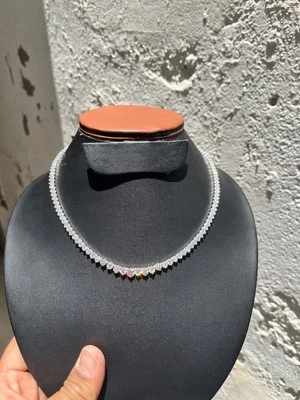 16 TCW F VS Lab Diamond Tennis Necklace 14K White Gold Over 16" Infinity Chain - Image 1 of 4