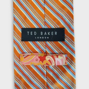 Ted Baker London Men's Silk Tie Orange Blue White Stripe - Picture 1 of 9