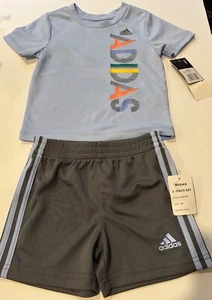 Adidas 2 Piece Set Boys Size 12M Light Blue & Dark Gray NWT - Picture 1 of 4