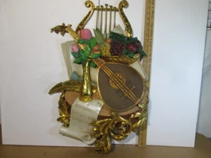 VINTAGE SYROCO Painted MUSIC 7236 WALL ART LARGE PLAQUE MID CENTURY Gold 1971 - Picture 1 of 9