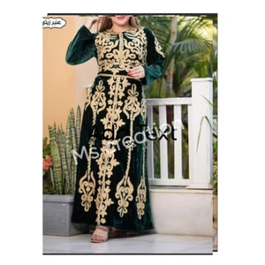 Moroccan Royal Dubai Islamic Kaftan Farasha Green Full Sleeve Abaya Party Wear - Picture 1 of 5