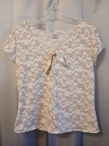 New Aztec Boho V-neck T-shirt Top Blouse w/ Tie M Mauve White Cap slv Super Soft - Picture 1 of 6