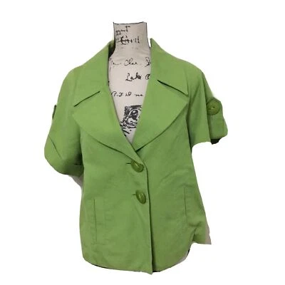 ELLIOTT LAUREN Size 10 DESIGNER Green Jacket Blouse Big Buttons Short Sleeved - Image 1 of 4