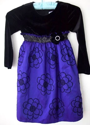 Vestido de fiesta floral púrpura terciopelo negro Goodlad of Philadelphia para niñas - talla 5 Foto 1 de 3