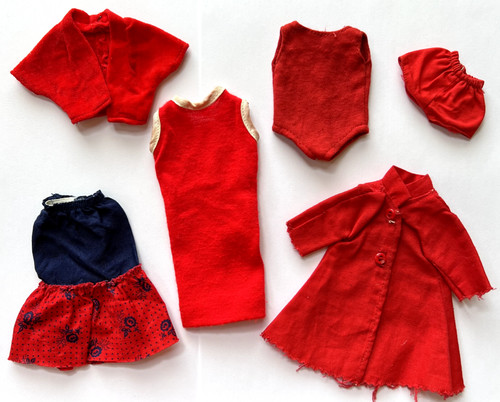 VETEMENTS Lotto vestiti Barbie vintage anni 60: abito rosso gonna pantaloncino cappotto clone fatto a mano