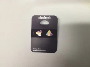 Claires Sterling Silver Pierced Earrings 925 Ice Cream Emoji New F31 - Picture 1 of 3