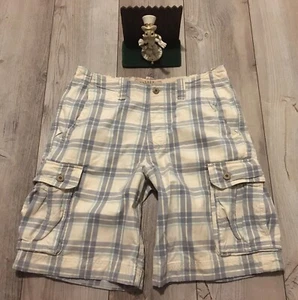 Hollister Shorts Mens 32 Cargo Blue Plaid Casual Preppy Minimal Wear - Picture 1 of 5