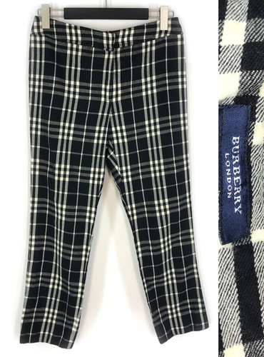 Pantaloni donna Burberry London lana nero bianco nova pantaloni a scacchi UK 12 US 10