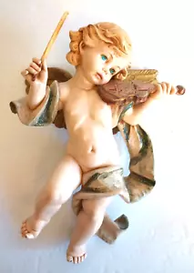 Vintage Fontanini Simonetti Cherubino Angelo Deposizione Italia 10" Appeso a Parete Occhi Blu - Foto 1 di 6