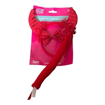 Girl’s Red Devil 服装套装,喇叭头带,领结和尾巴 3 岁以上 — 第 1/2 张图片