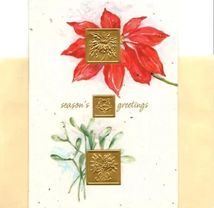 Season's Greetings Ivory & Red Poinsettia Poinsettias Greeting Cards - Set of 2 - Picture 1 of 3