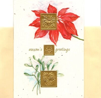 Season's Greetings Ivory & Red Poinsettia Poinsettias Greeting Cards - Set of 2 - Image 1 of 3