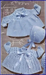 Baby Knitting Pattern copy Lovely Lacy dress and matinee jacket + Bonnet - Picture 1 of 2