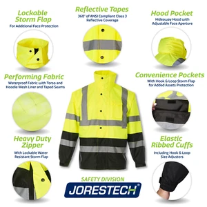 Safety Rain Jacket Reflective Green Hi-Vis Raincoat Rainjacket w Hood S-5XL - Picture 1 of 25