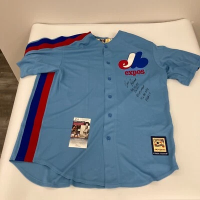 Tim Raines Signed Heavily Inscribed STATS Montreal Expos Jersey JSA COA - Image 1 of 4