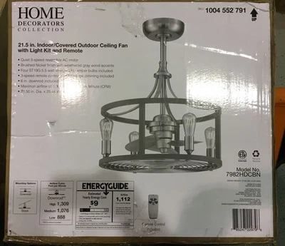 Home Decorators Boswell Indoor/Outdoor 21.5"Brushed Nickel Dual Mnt Ceiling Fan - Image 1 of 2