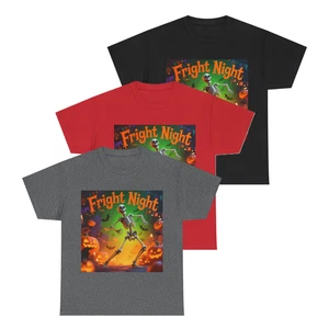 Halloween Fright Night Skeleton Tee Unisex Heavy Cotton Spooky Shirt - Picture 1 of 34