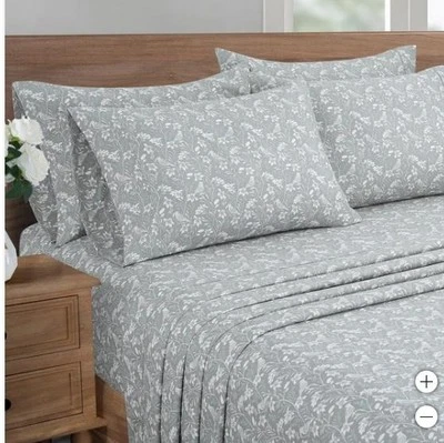 Juego de Sábanas South Point Home Fashions Gris Blanco 6 Piezas Floral Fauna Suave Foto 1 de 4