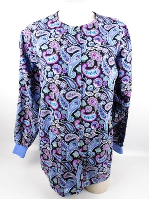 Tafford Paisley Scrub Jacket #NPW36P Blue Pink Purple Medical Nursing Cotton S - Image 1 of 4