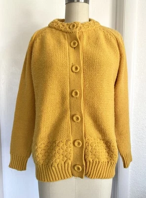 Cardigã suéter amarelo feminino vintage anos 60 moda O' Day acrílico Japão tamanho M - Imagem 1 de 4