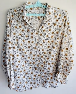 Liz Claiborne Damenbluse 20 W 100 % Baumwolle elfenbeinfarben Knopfleiste Blumenmuster - Bild 1 von 10