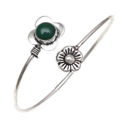 Pulseras brazalete de joyería hechas a mano con piedras preciosas de ónix verde 7"" ajustables Foto 1 de 4