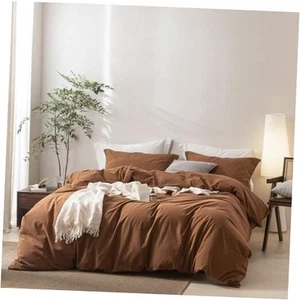 Linen Feel Duvet Cover Super Queen Size, 100% Washed Cotton Comforter Cover - Picture 1 of 7