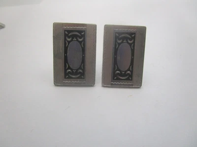 Gemelos antiguos Art Deco de plata de ley y esmaltados en negro Foto 1 de 3