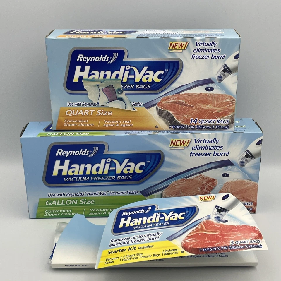 Reynolds Handi Vac WITH Freezer 18 Gallon Bags 14 Quart Bags Boxes