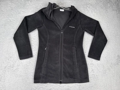 Columbia Fleece Jacket Womens XS Black Full Zip Hooded Long Length Coat - Image 1 of 4