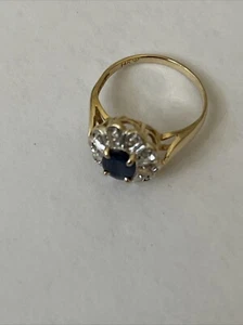 ❤️ ANELLO VINTAGE ORO 14k e vero zaffiro & diamante con marchio interno f taglia 7 - Foto 1 di 4