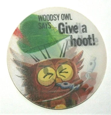 Prendedor parpadeante Woodsy Owl Give A Hoot Don't Pollute Vari-vue nuevo de stock años 60 Foto 1 de 4