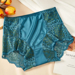 Womens Sexy Satin Lace High Waist Brief Panties Silky Underwear Lingerie M-2XL @ - Picture 1 of 28