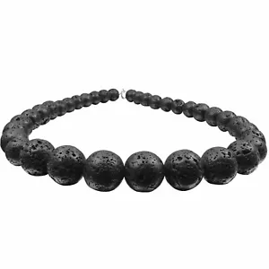 Kette Collier aus echter Lava mit Poren, 925 Silber, im Verlauf, schwarz, Damen - Bild 1 von 4