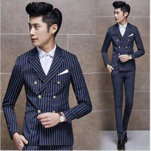 3 Pcs Mens Striped Slim Fit Double Breasted Formal Suits Jacket Vest Pants New@ - Picture 1 of 3